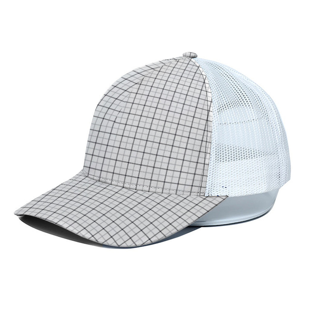 White Tattersall Pattern Print White Mesh Trucker Cap