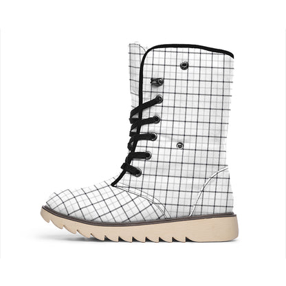 White Tattersall Pattern Print Winter Boots
