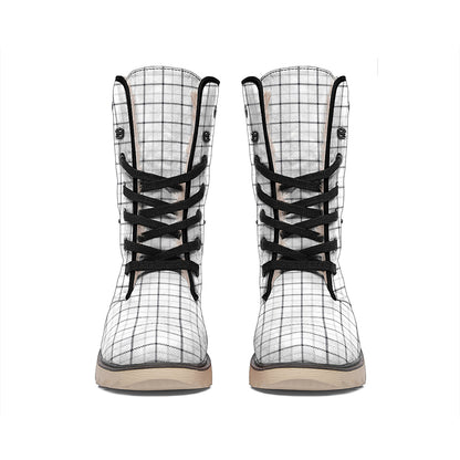 White Tattersall Pattern Print Winter Boots