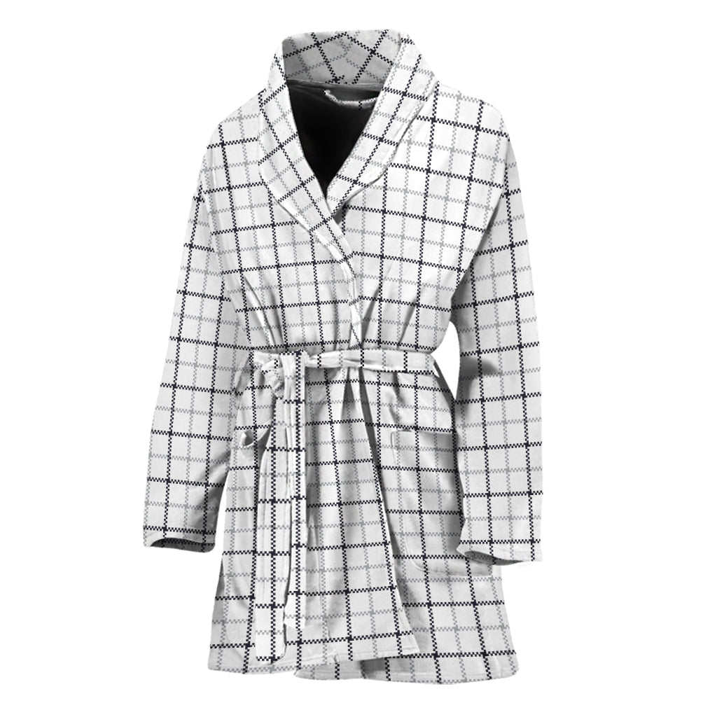 White Tattersall Pattern Print Women's Bathrobe