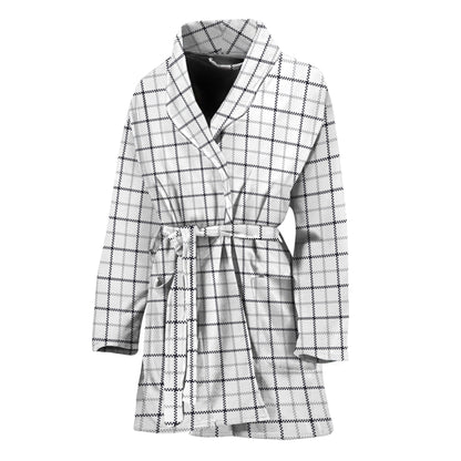 White Tattersall Pattern Print Women's Bathrobe