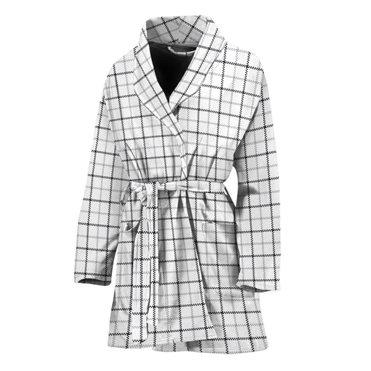 White Tattersall Pattern Print Women's Bathrobe