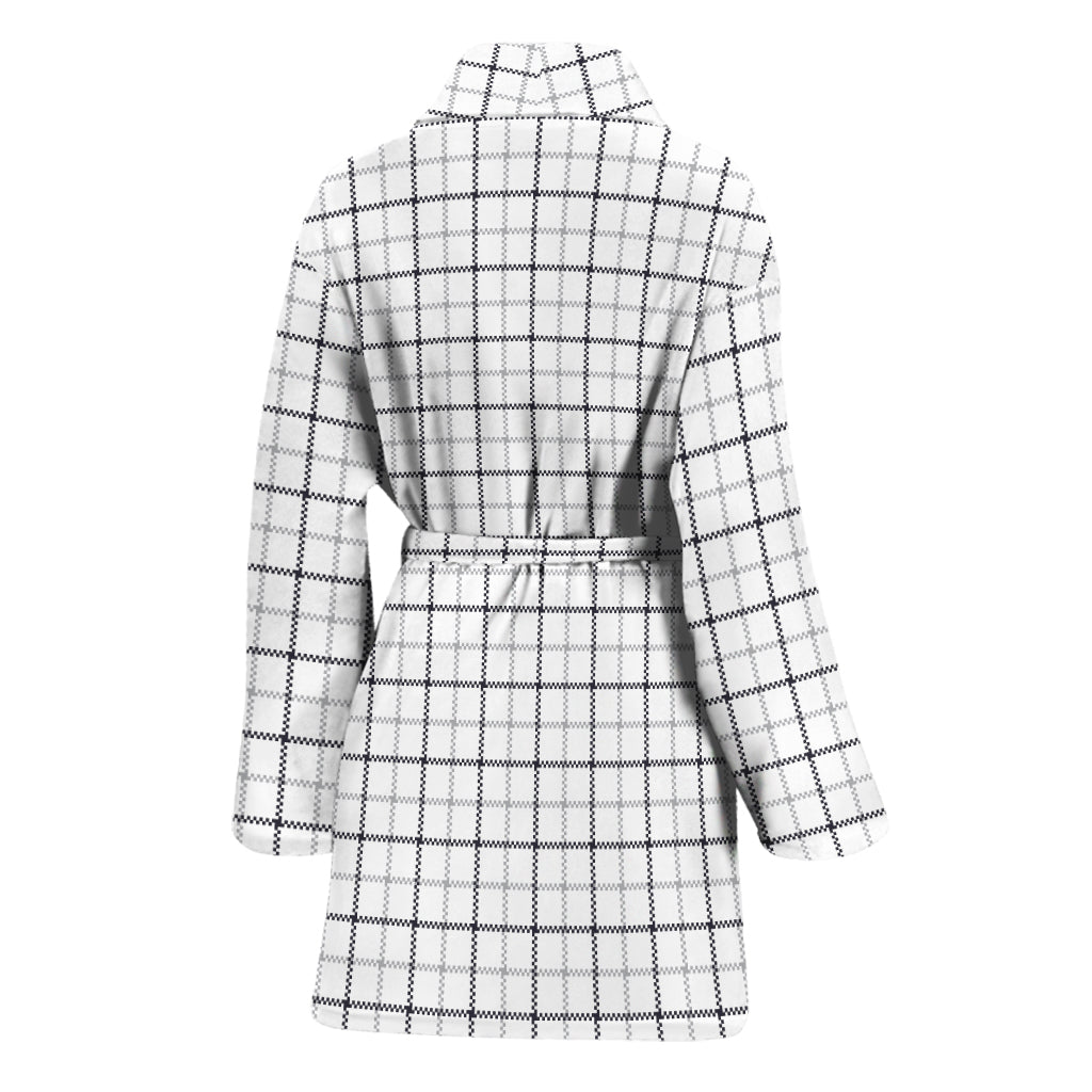 White Tattersall Pattern Print Women's Bathrobe