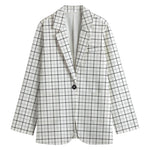 White Tattersall Pattern Print Women's Blazer