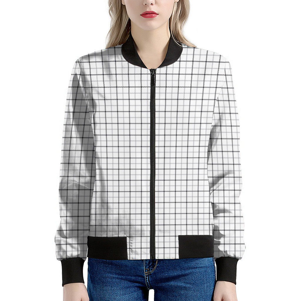 White Tattersall Pattern Print Women's Bomber Jacket