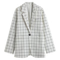White Tattersall Pattern Print Women's Cotton Blazer