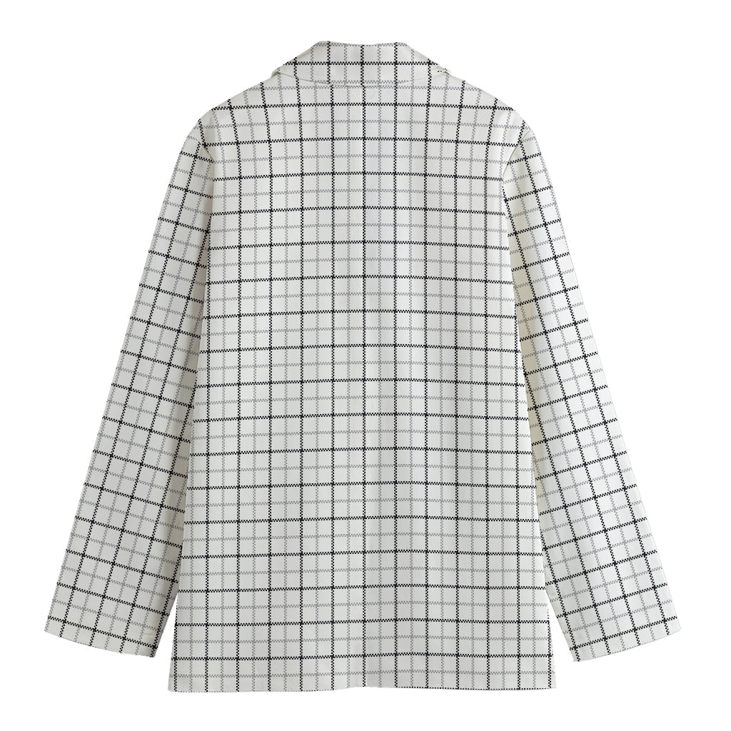 White Tattersall Pattern Print Women's Cotton Blazer