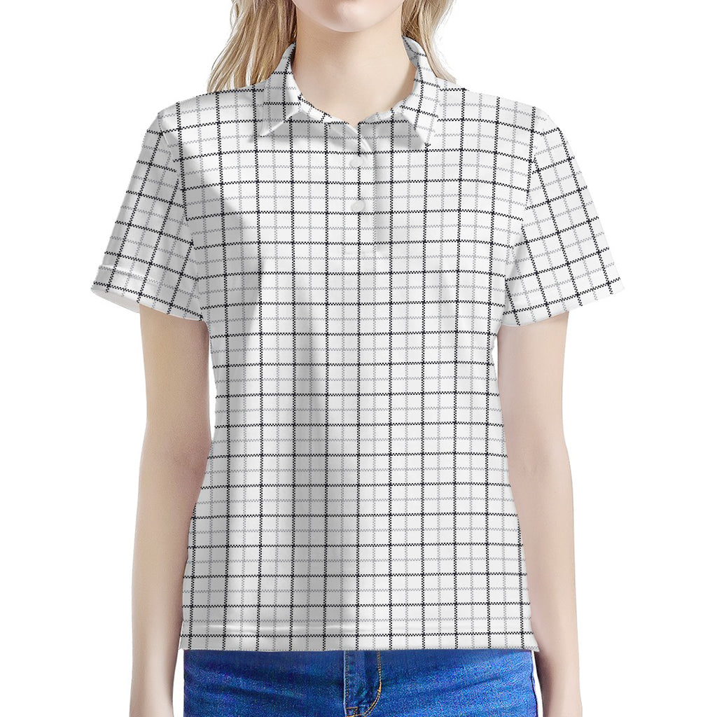 White Tattersall Pattern Print Women's Polo Shirt