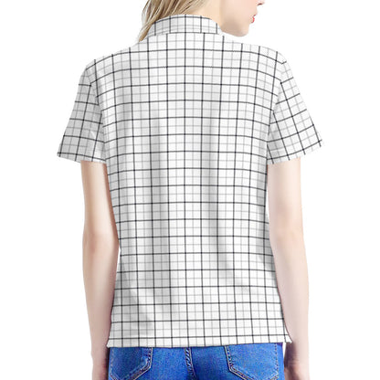 White Tattersall Pattern Print Women's Polo Shirt