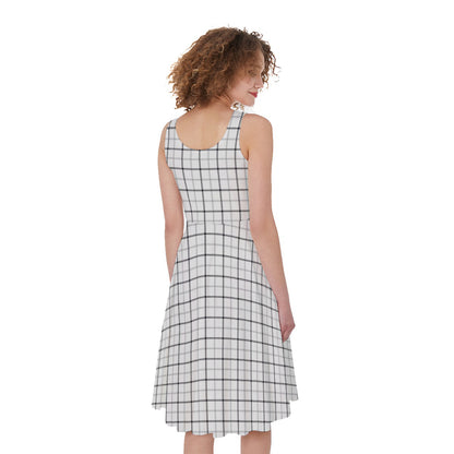 White Tattersall Pattern Print Women's Sleeveless Dress