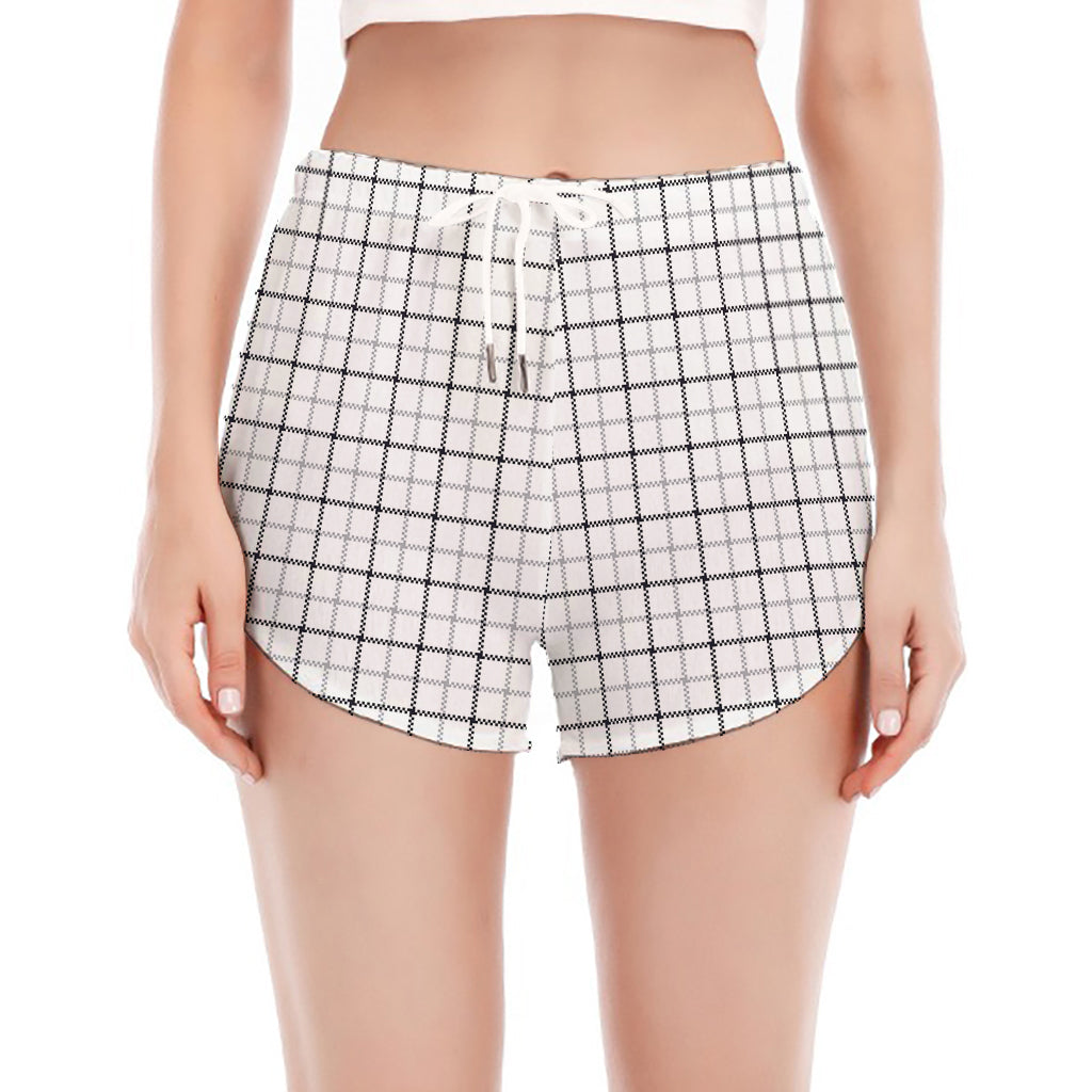 White Tattersall Pattern Print Women's Split Running Shorts