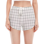 White Tattersall Pattern Print Women's Split Running Shorts