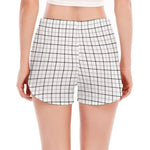 White Tattersall Pattern Print Women's Split Running Shorts