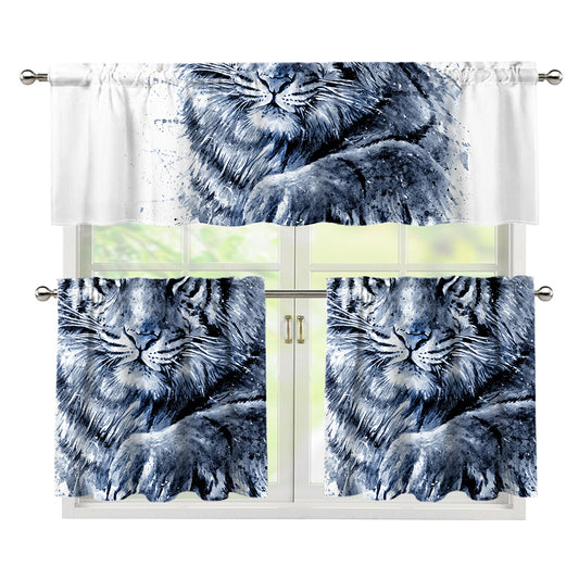 White Tiger Painting Print 3 Piece Kitchen Curtains