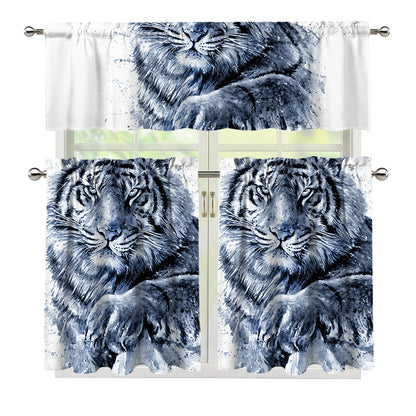 White Tiger Painting Print 3 Piece Kitchen Curtains