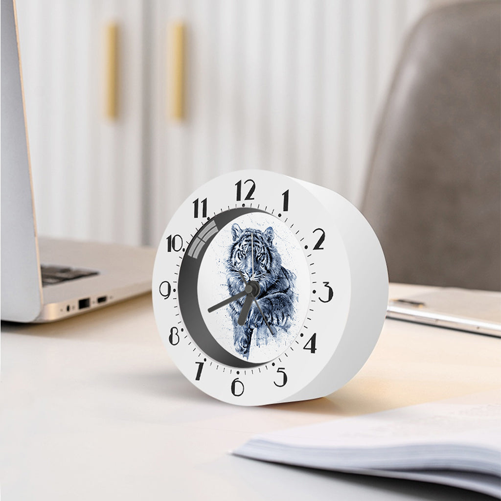 White Tiger Painting Print Alarm Clock