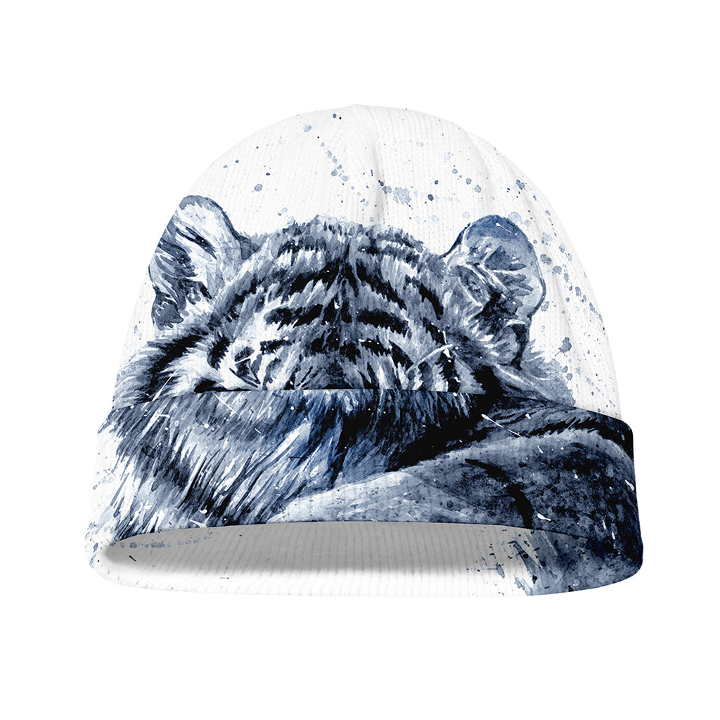 White Tiger Painting Print Beanie