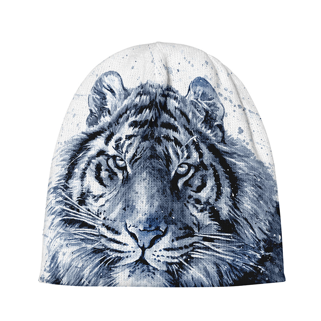 White Tiger Painting Print Beanie