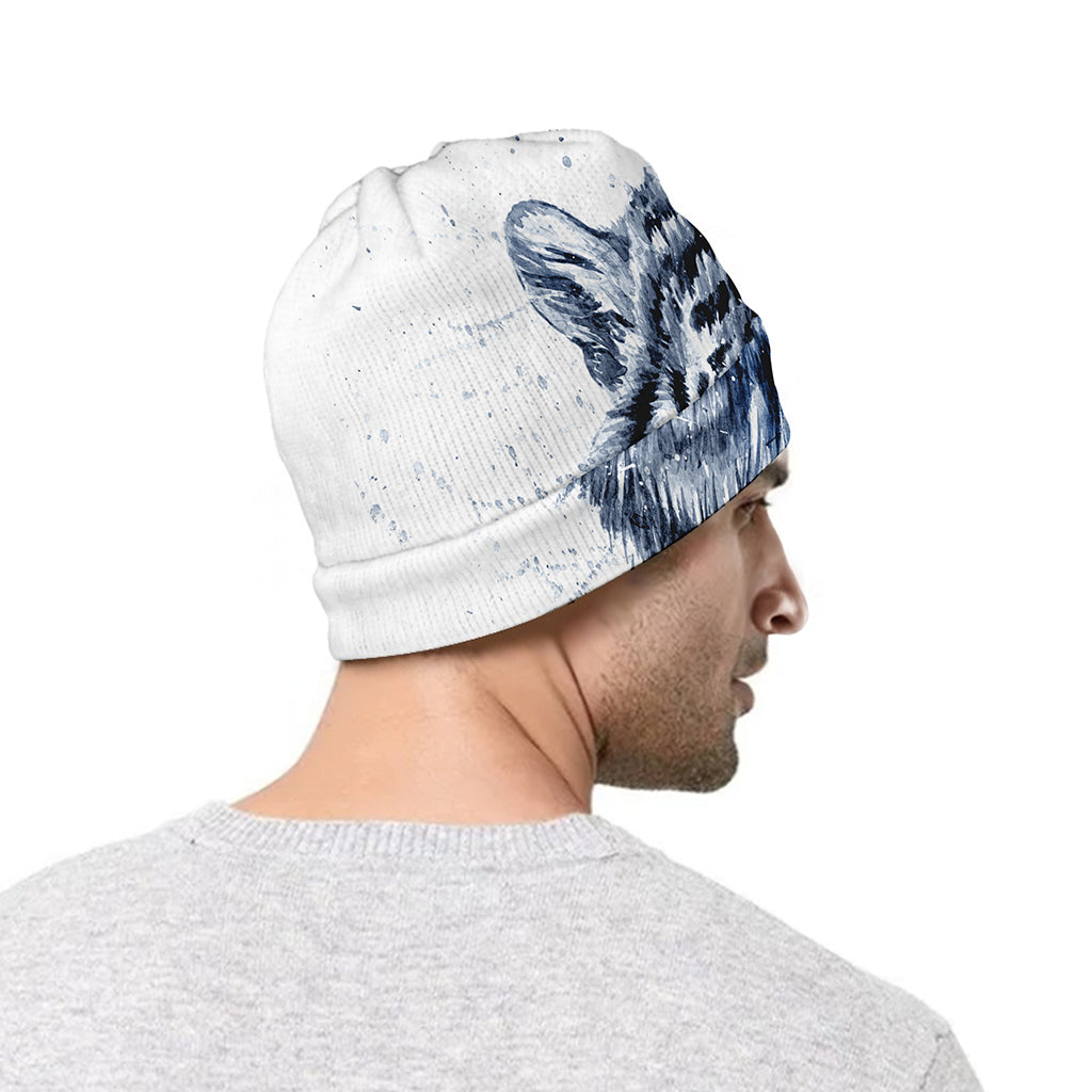 White Tiger Painting Print Beanie