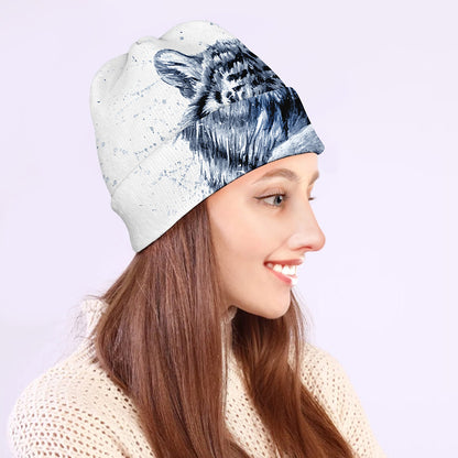 White Tiger Painting Print Beanie