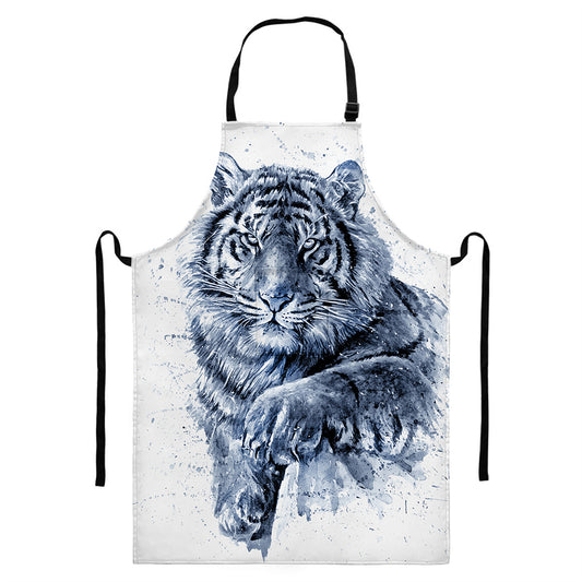 White Tiger Painting Print Bib Apron With Pocket