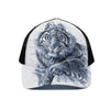 White Tiger Painting Print Black Mesh Trucker Cap