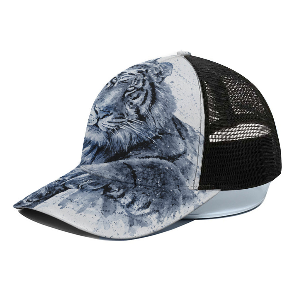 White Tiger Painting Print Black Mesh Trucker Cap