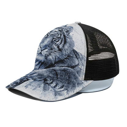 White Tiger Painting Print Black Mesh Trucker Cap