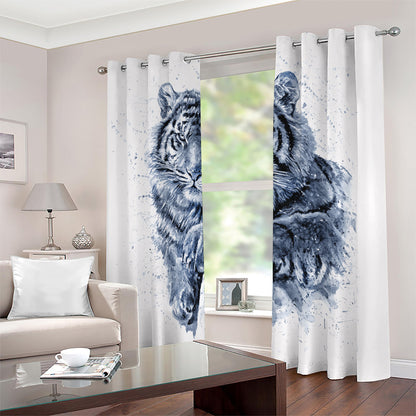 White Tiger Painting Print Blackout Grommet Curtains
