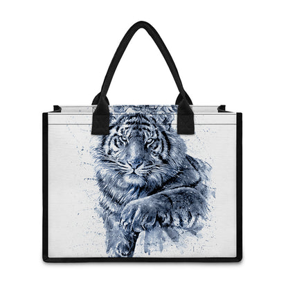 White Tiger Painting Print Canvas Tote Bag