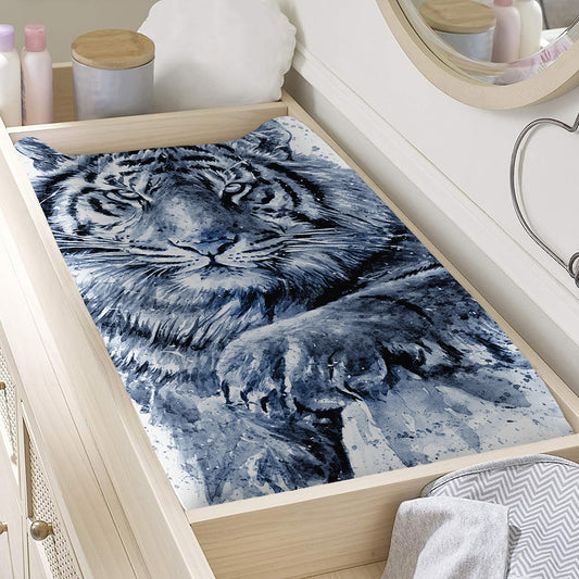 White Tiger Painting Print Changing Pad Cover