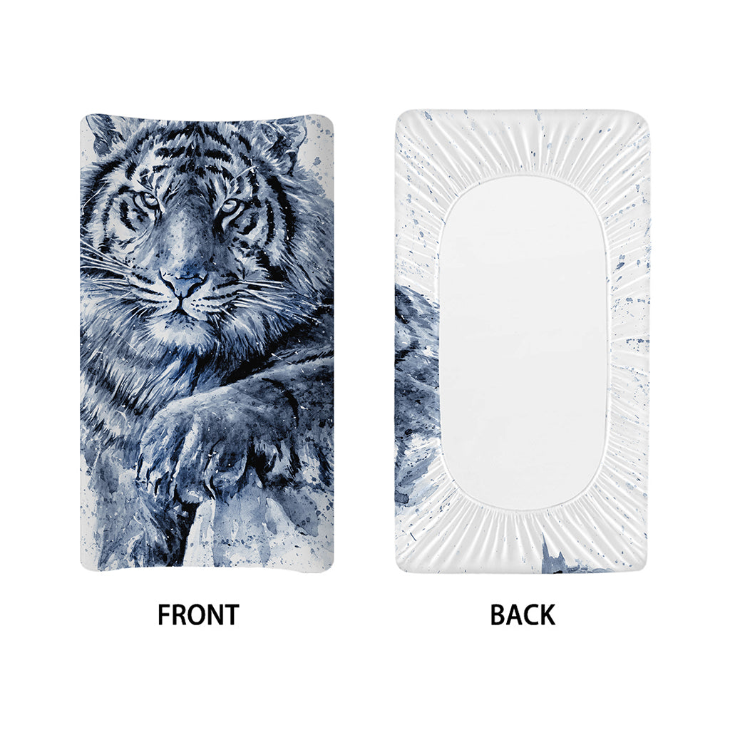 White Tiger Painting Print Changing Pad Cover