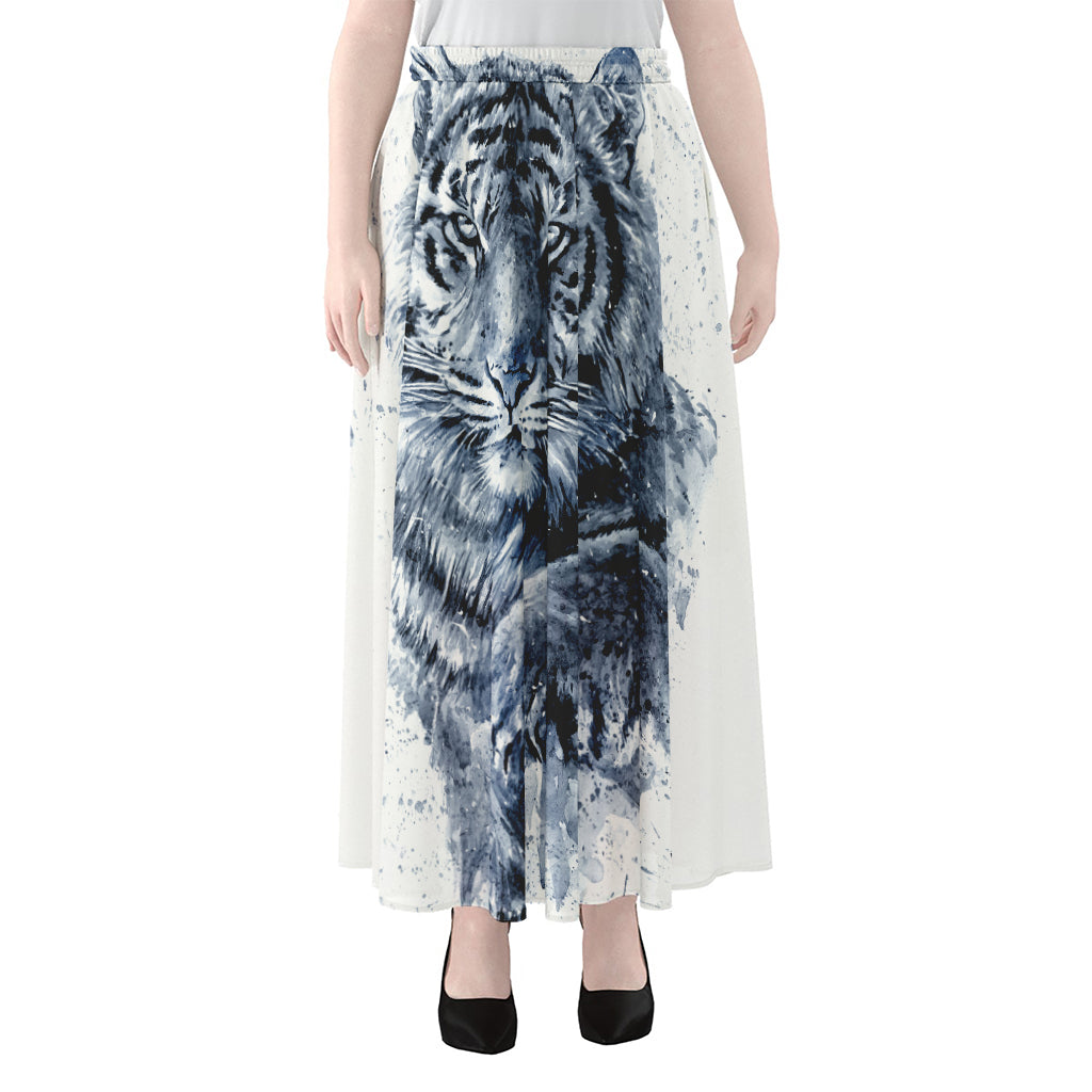 White Tiger Painting Print Chiffon Maxi Skirt
