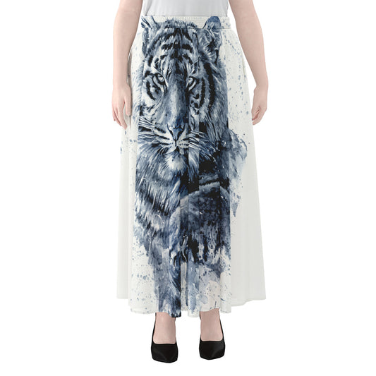 White Tiger Painting Print Chiffon Maxi Skirt