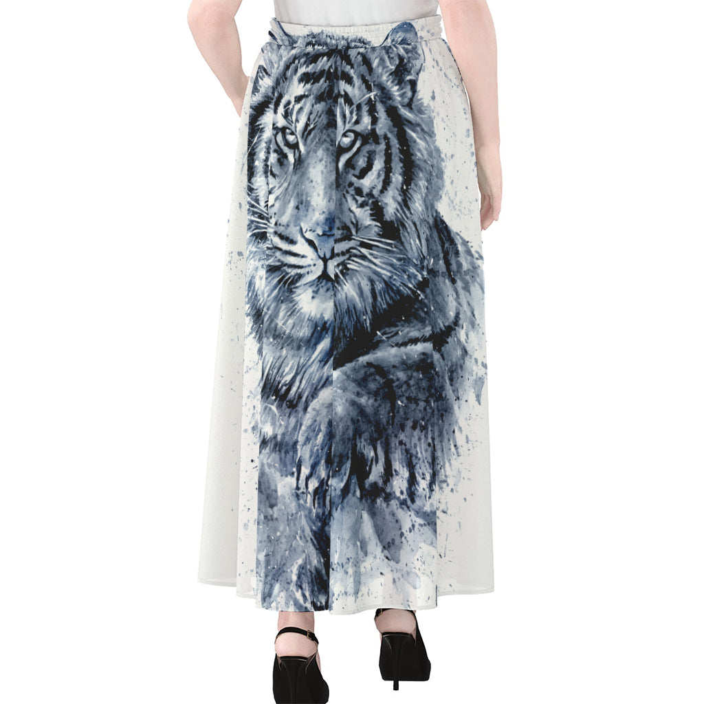 White Tiger Painting Print Chiffon Maxi Skirt