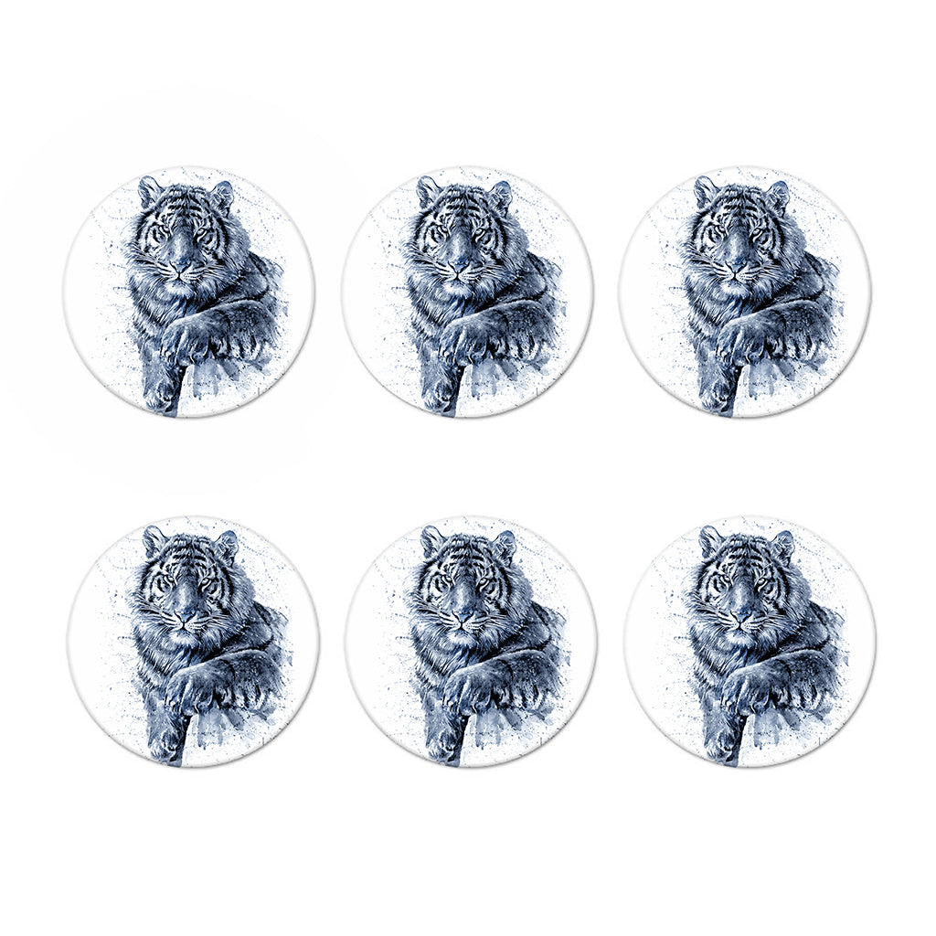 White Tiger Painting Print Coaster Set