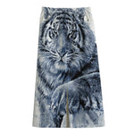 White Tiger Painting Print Cotton Front Slit Maxi Skirt