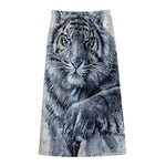 White Tiger Painting Print Cotton Front Slit Maxi Skirt