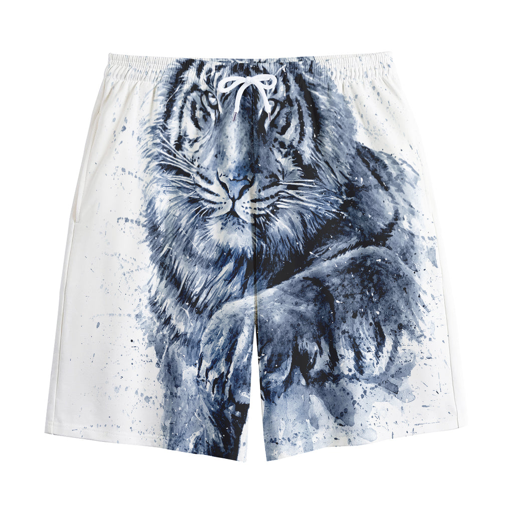 White Tiger Painting Print Cotton Shorts
