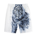 White Tiger Painting Print Cotton Shorts