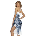 White Tiger Painting Print Cross Back Cami Dress