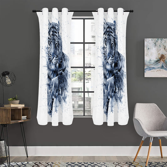 White Tiger Painting Print Curtain