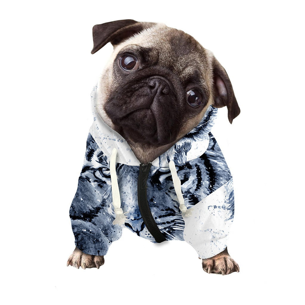 White Tiger Painting Print Dog Zip Up Hoodie