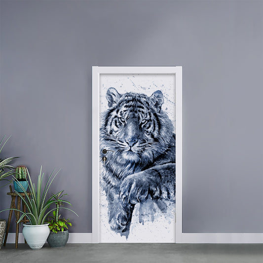 White Tiger Painting Print Door Sticker