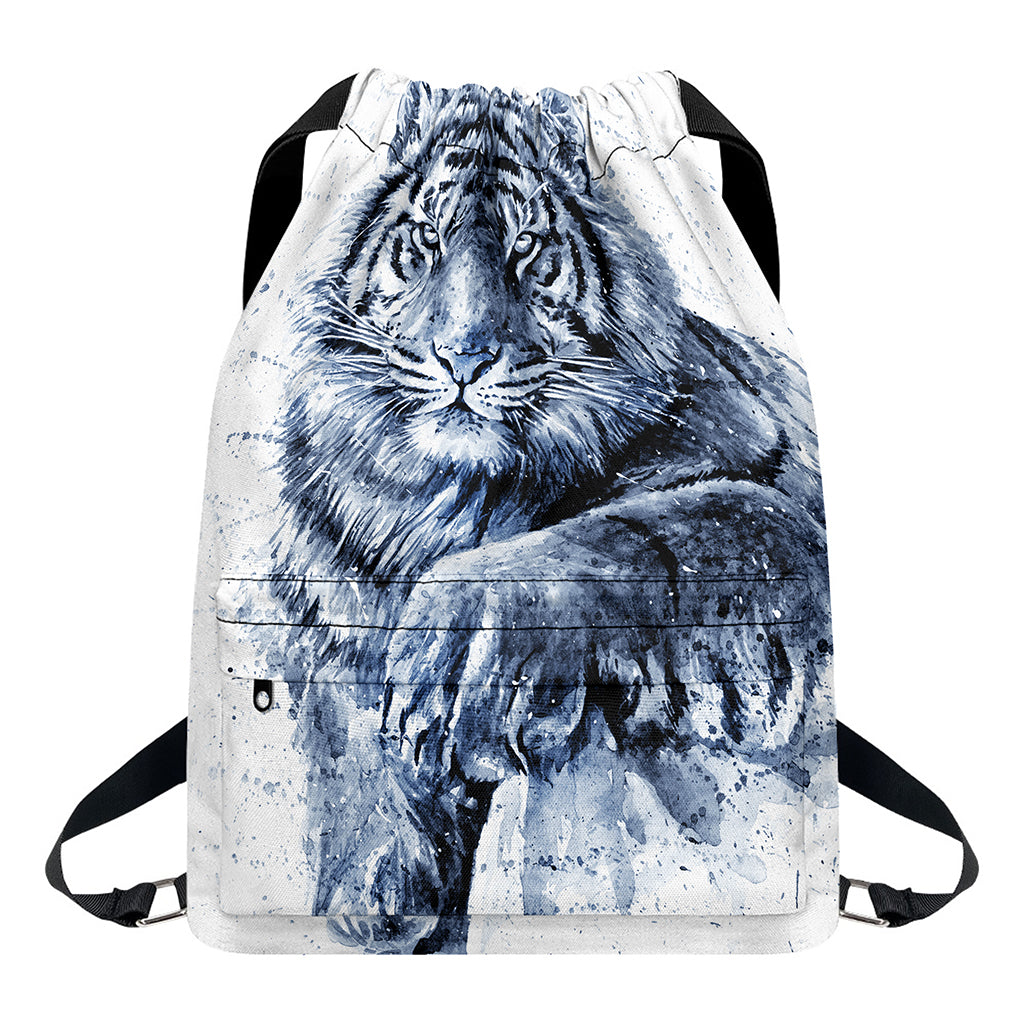 White Tiger Painting Print Drawstring Backpack