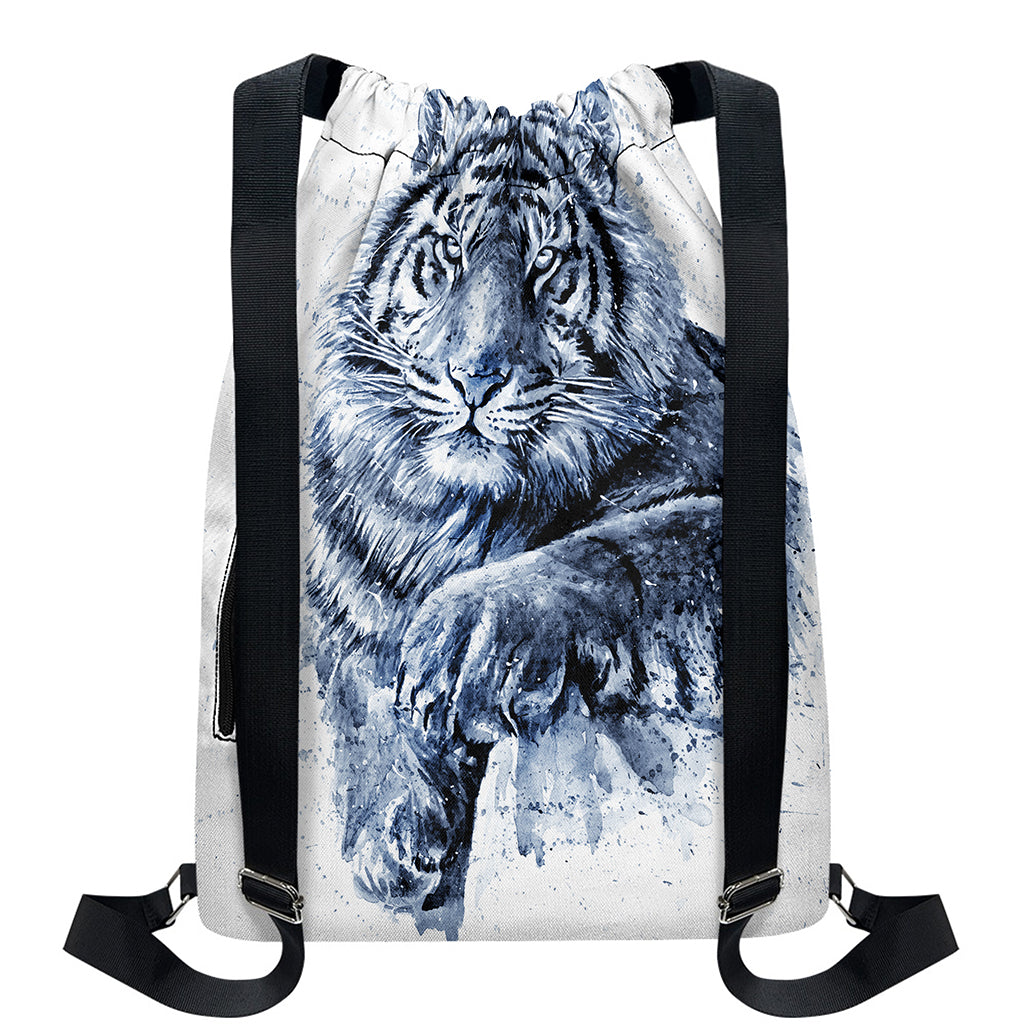 White Tiger Painting Print Drawstring Backpack