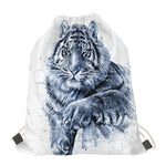 White Tiger Painting Print Drawstring Bag