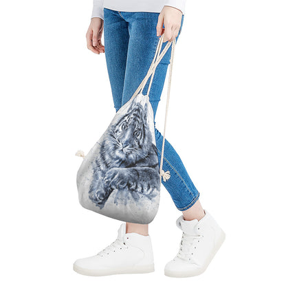White Tiger Painting Print Drawstring Bag