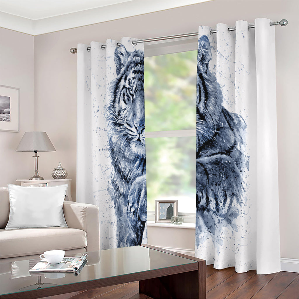 White Tiger Painting Print Extra Wide Grommet Curtains