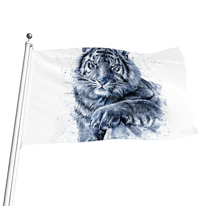 White Tiger Painting Print Flag